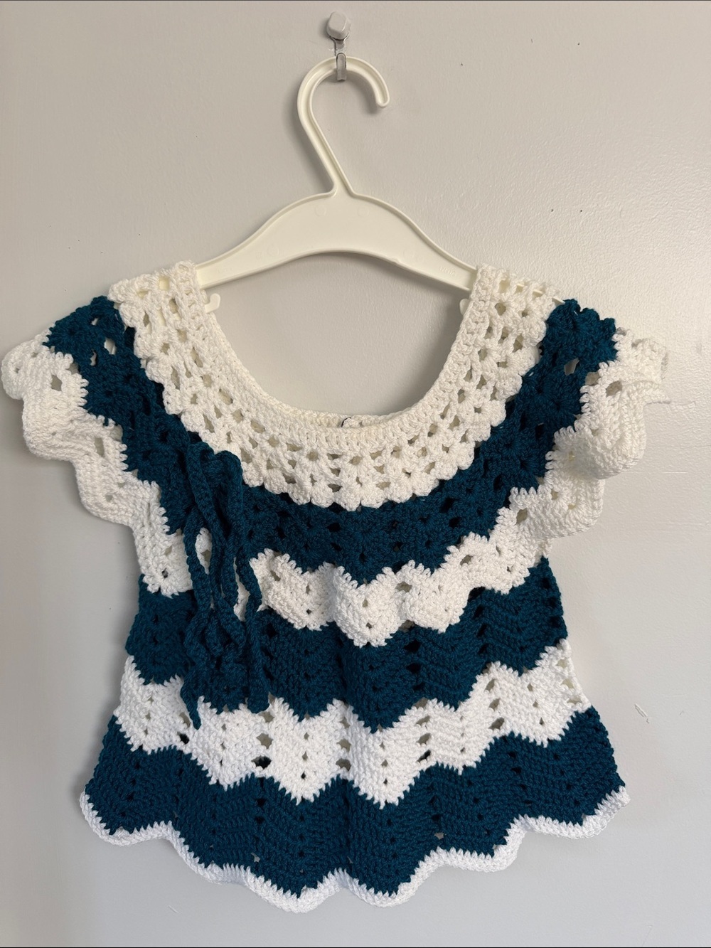 Handmade Crochet Kids Top - Teal & White size 4T
